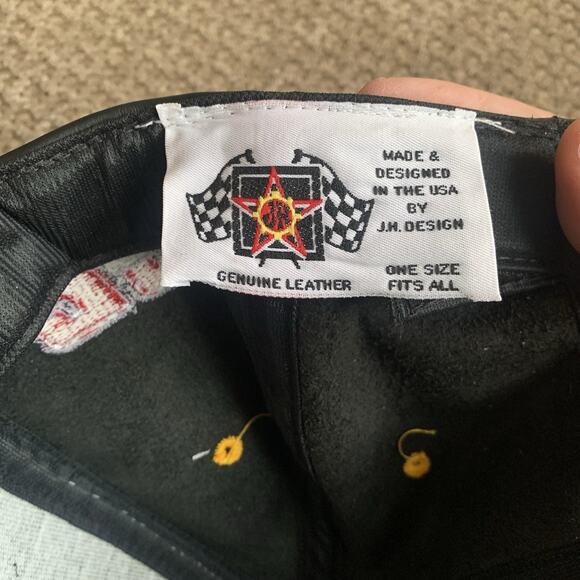 Cat Racing Leather Hat Adjustable Strap Vintage Made In USA #22 Ward Burton - Picture 8 of 9